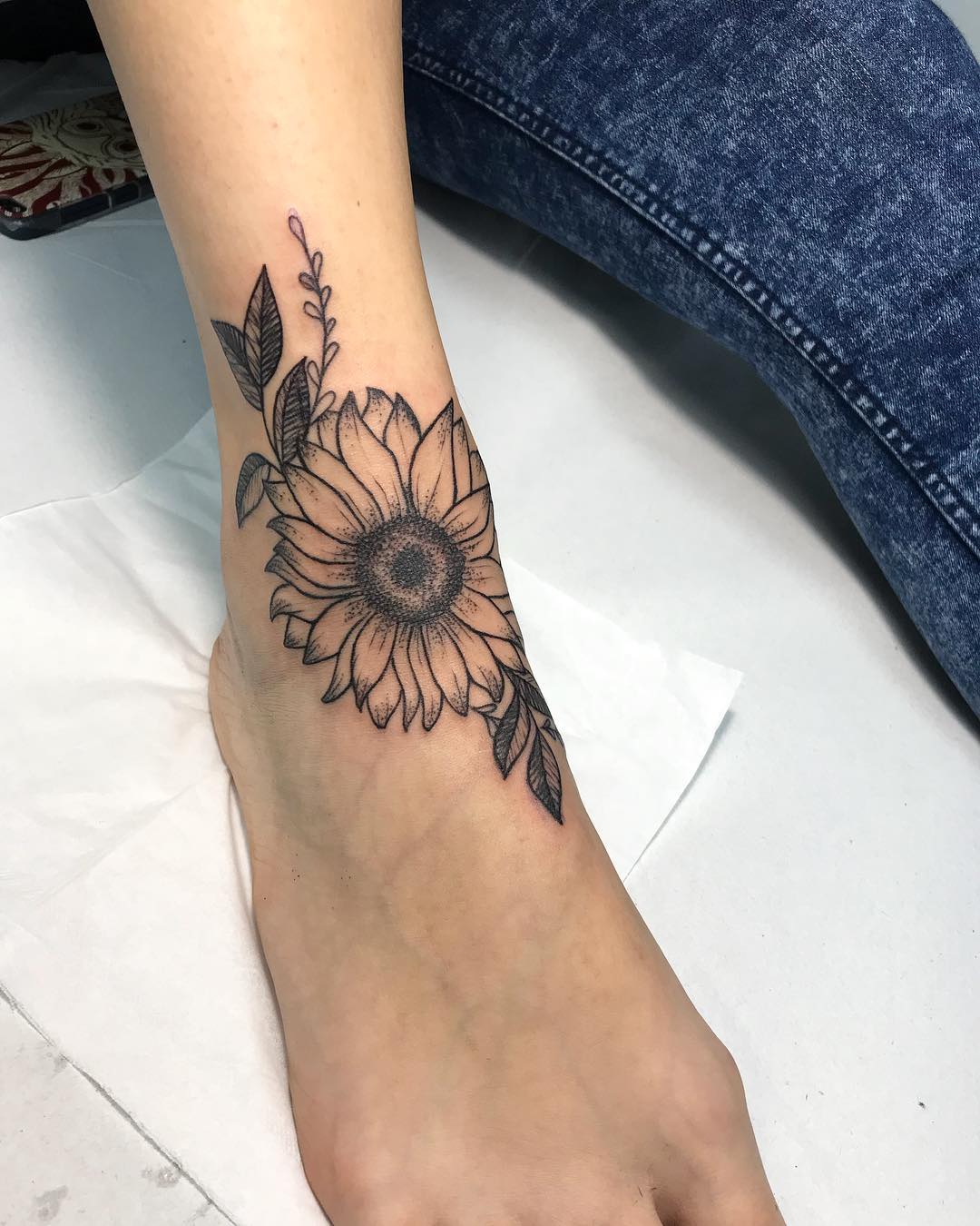 Dashing Sunflower Tattoo On Foot