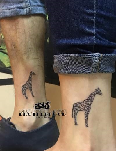 Fabulous Giraffe Couple Tattoo On Ankle