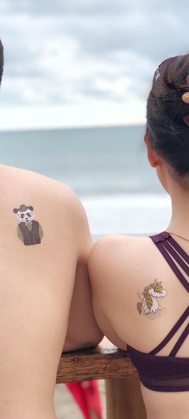 Mr. Panda & Ms. Unicorn Shoulder Tattoo