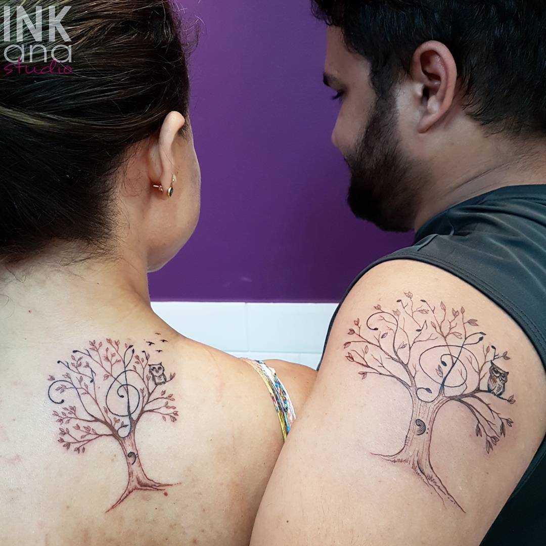 Tree With Owl And Music Tattoo
