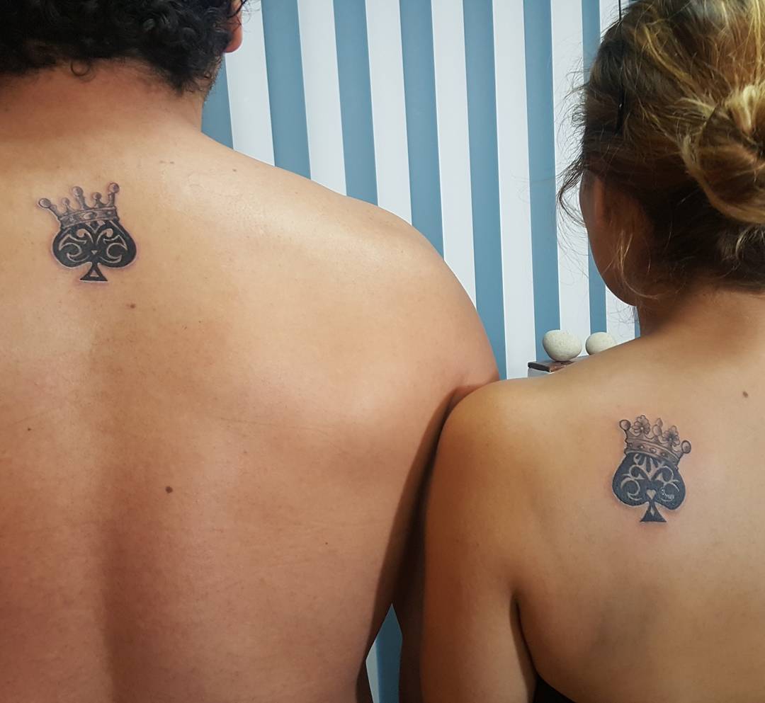 Trendy King And Queen Back Tattoo