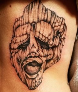 Customize horror tattoo on back. Pic by frankentatt