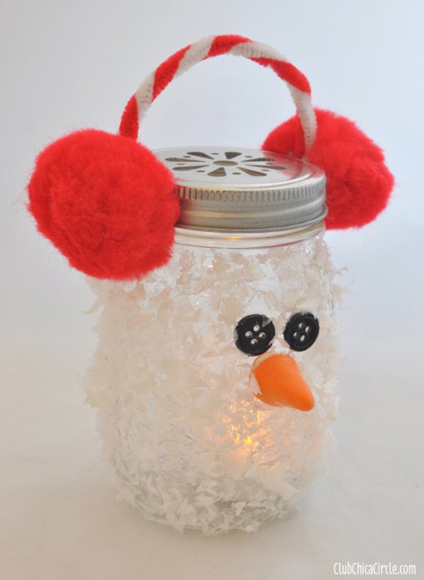 Cute snowman mason jar luminary.