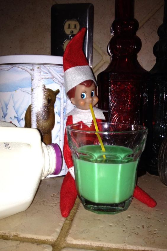 Elf poured himself a glass of milk & it magically turned green.