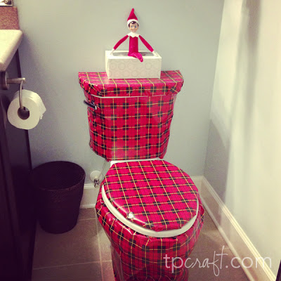 Elfie wrapped up the toilet last night.