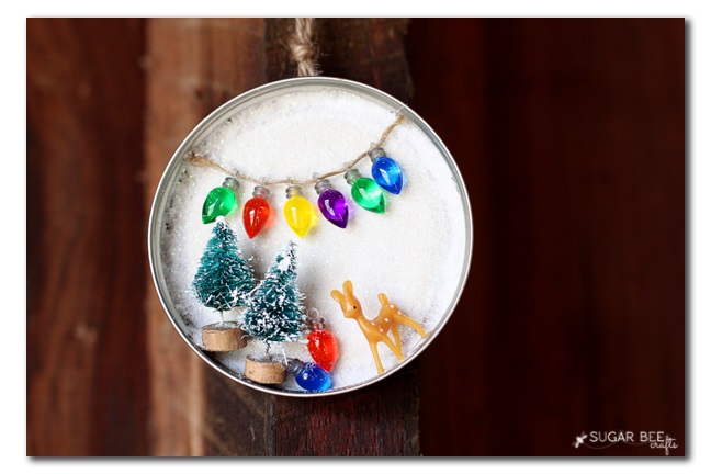 Frosty mason jar lid ornament.