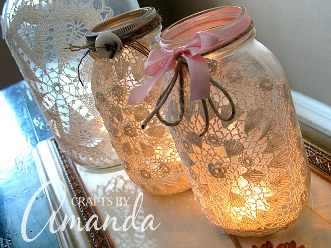 Lace mason jar luminaries.