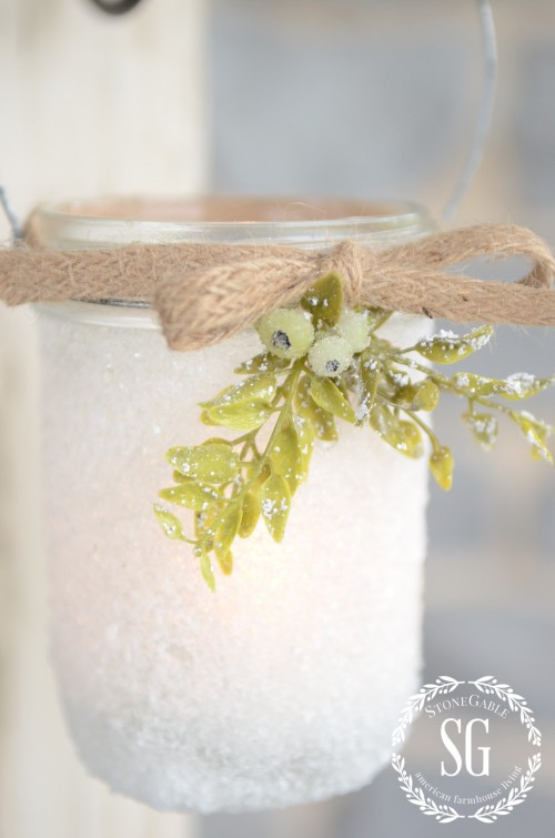 Pretty frosty mason jar lantern.