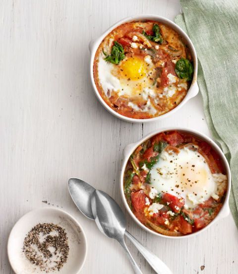 Baked Eggs with Spinach and Tomato.