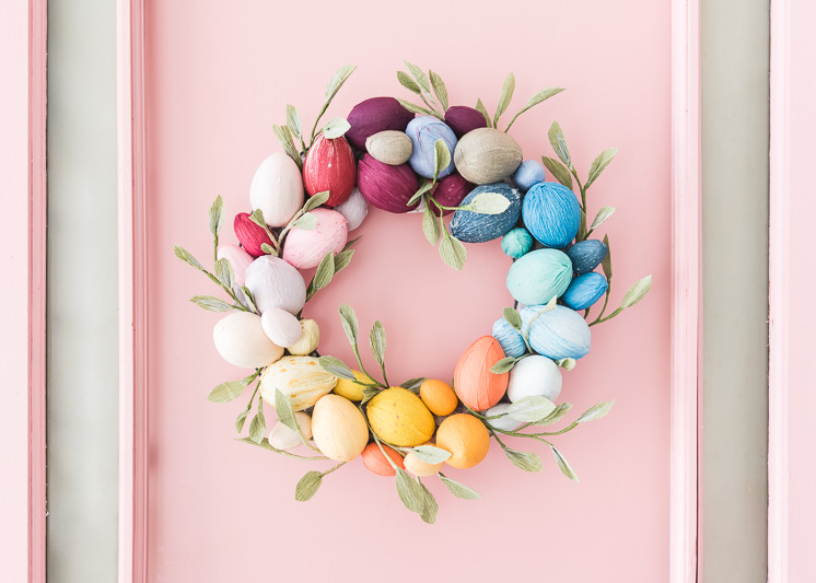 Colorful egg wreath for Easter.