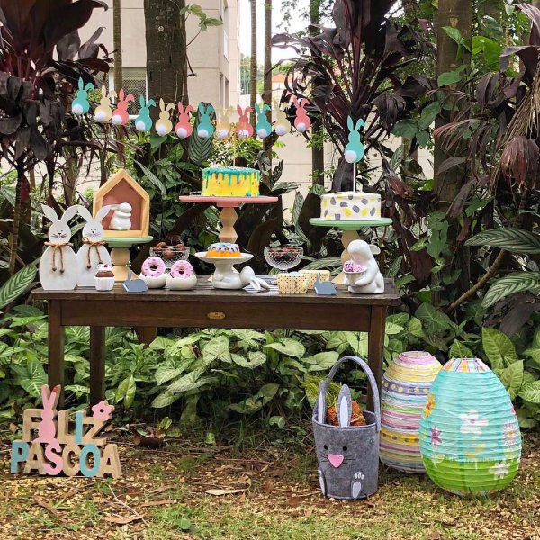 Garden is decorated beautifully for Easter party.