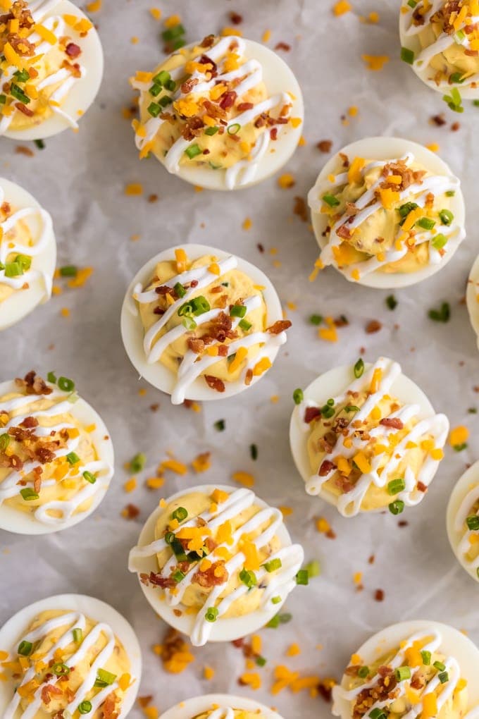 Loaded deviled eggs.