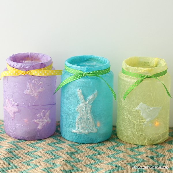 Recycled pickle jar Easter luminaries.