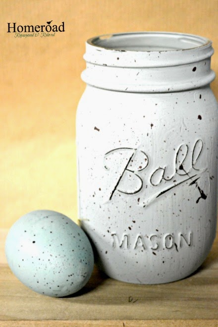 Speckled egg painted mason jar.