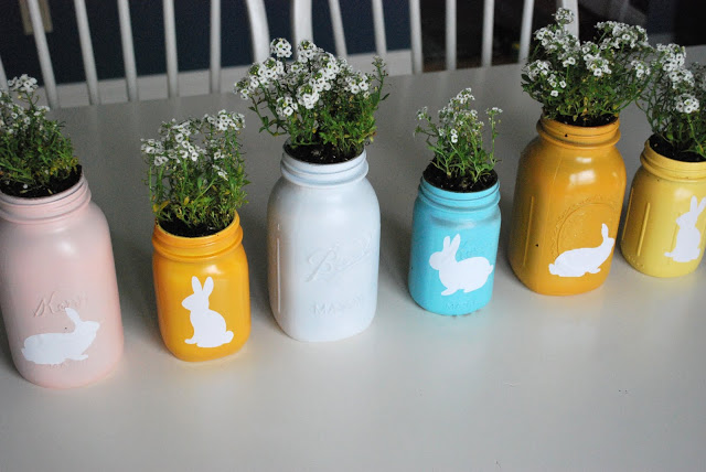 Spray painted bunny planters.