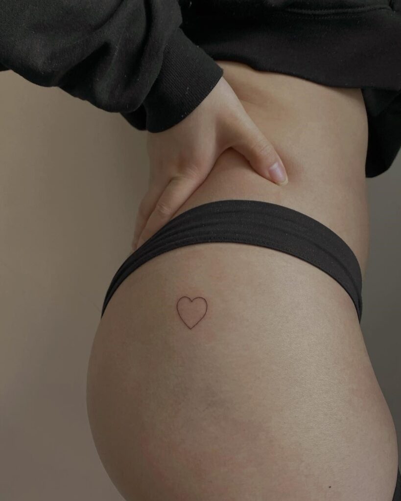  Outline Heart Buttock Tattoo