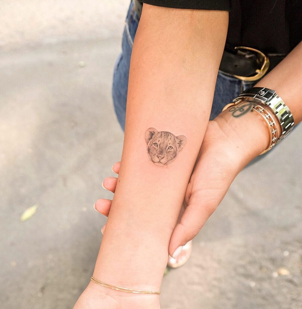 Small Shaded Baby Lion Tattoo