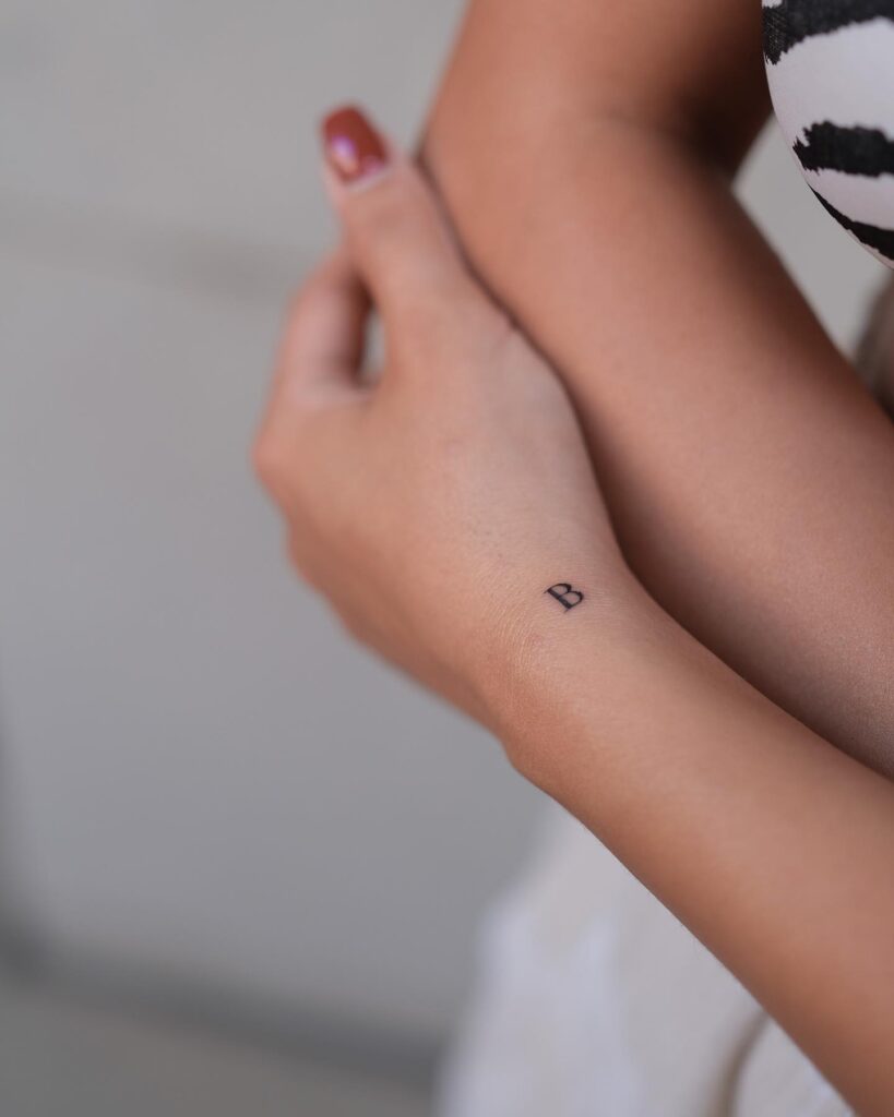 B Letter Side Wrist Tattoo