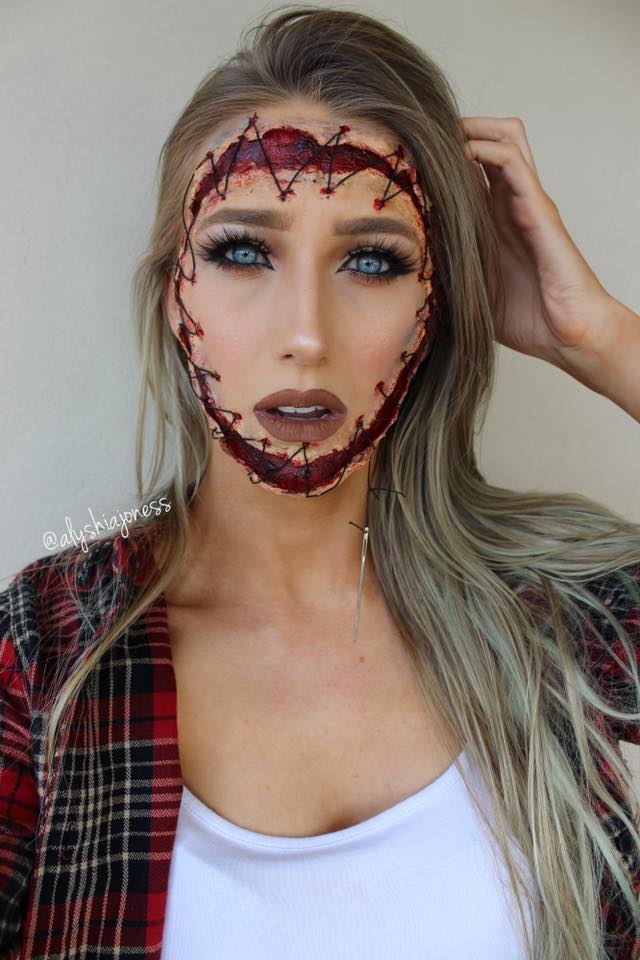 Bruised and Stitched Face Easy Halloween Makeup