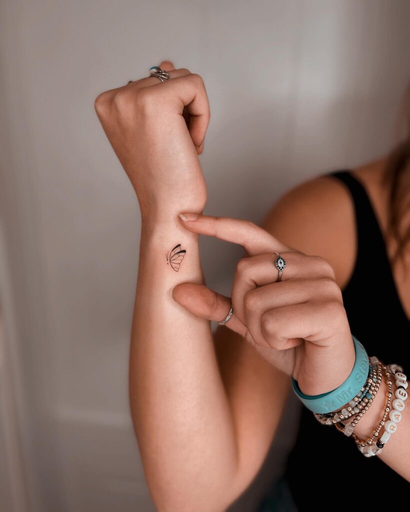 Butterfly Semicolon Wrist Tattoo