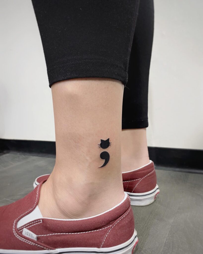 Cat Semicolon Ankle Tattoo