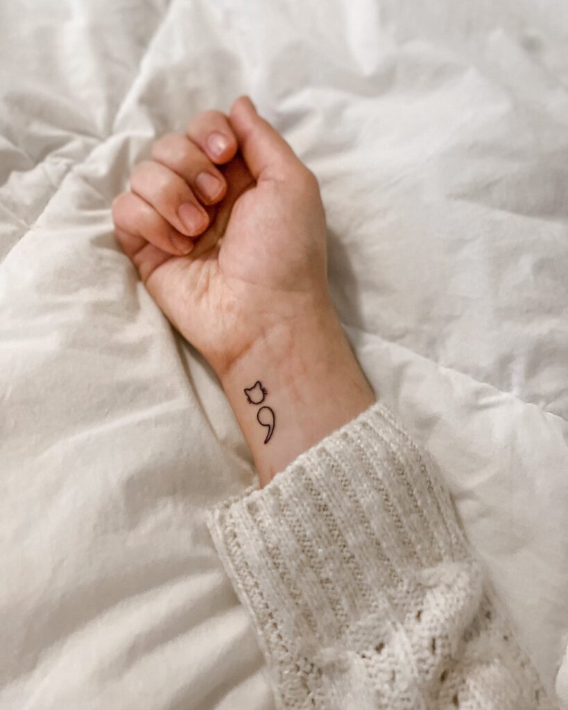 Cat Semicolon Inner Wrist Tattoo