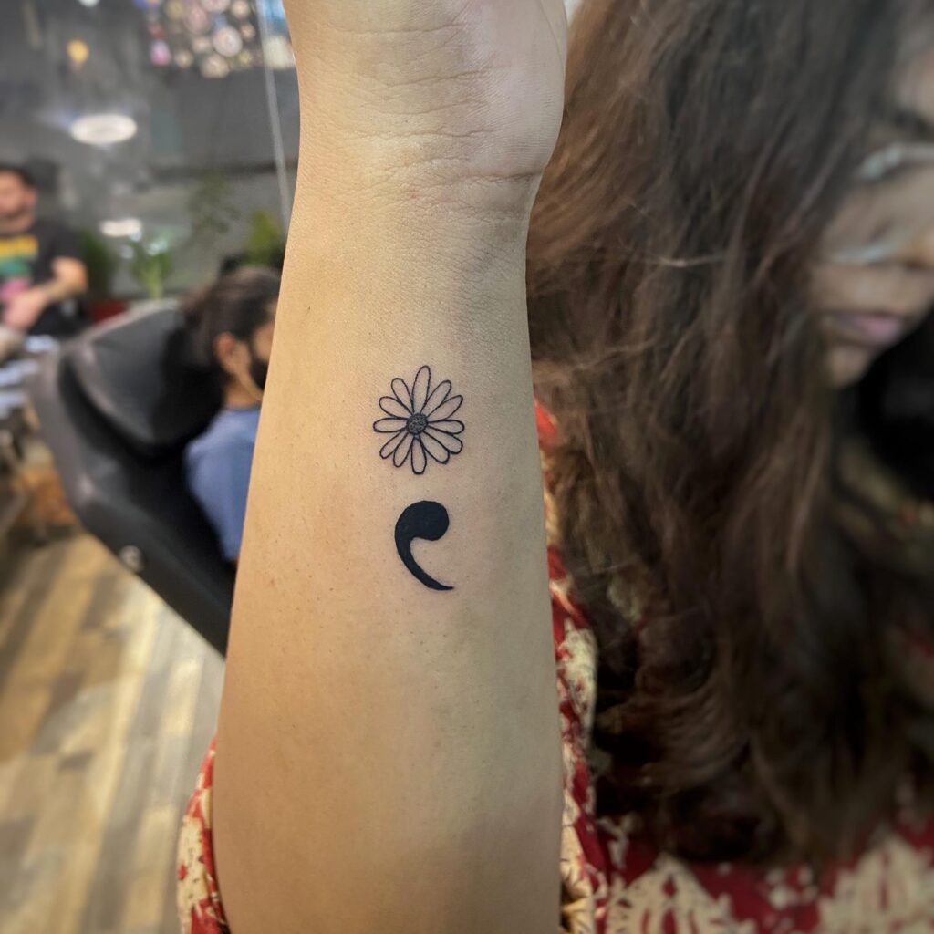 Floral Semicolon Forearm Tattoo