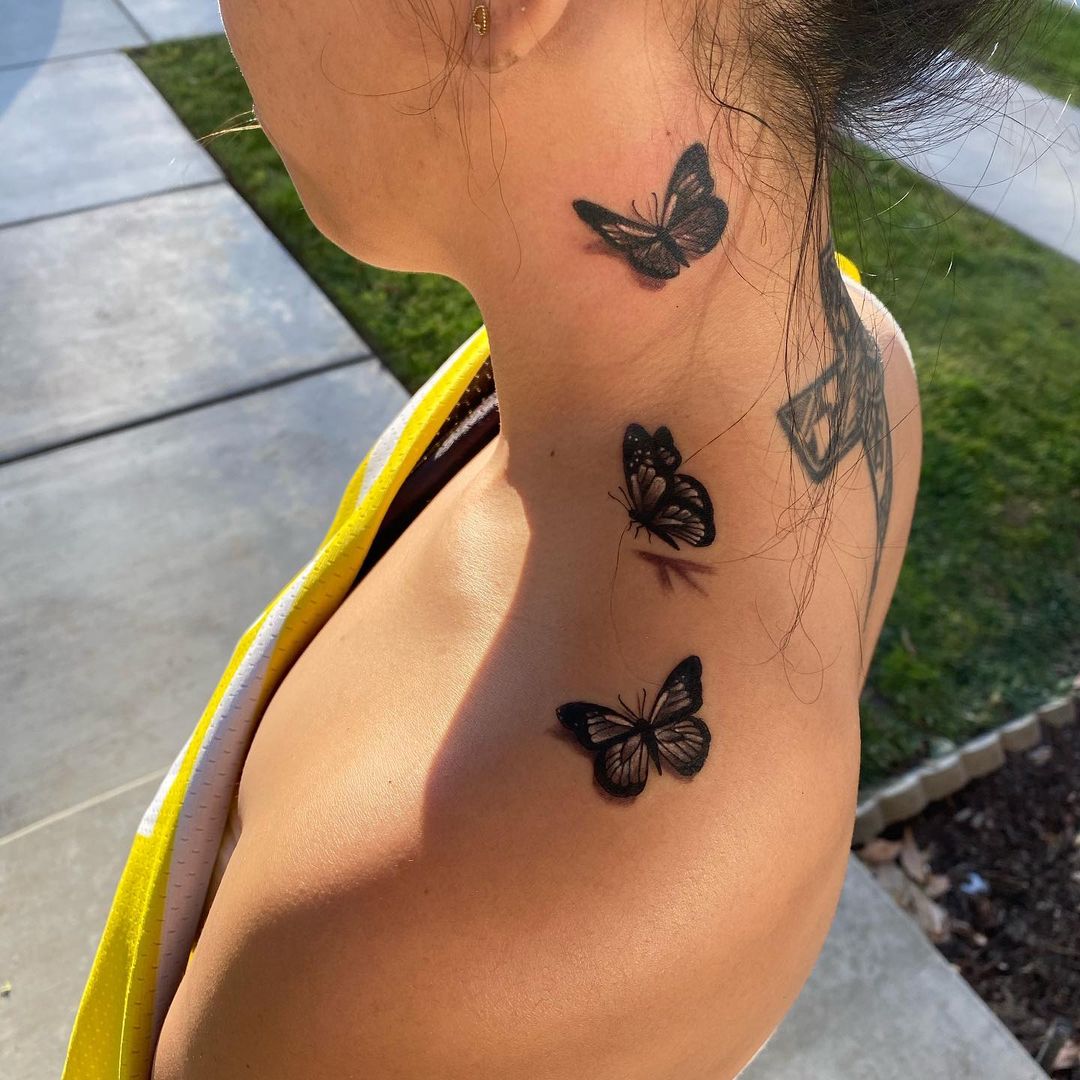 Fluttering Beauties Neck Tattoo