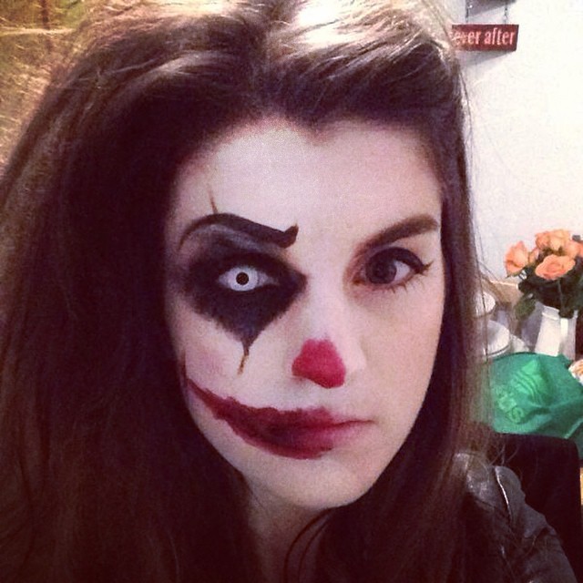 Half Scary Clown and Half Face Halloween Makeup Idea