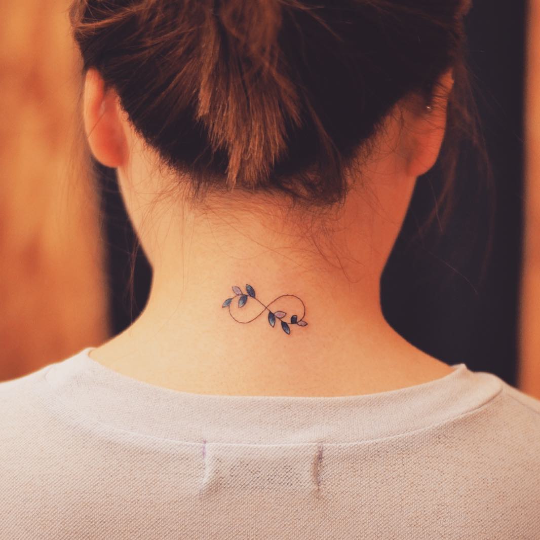 Infinity Leaf Tattoo on the Neck