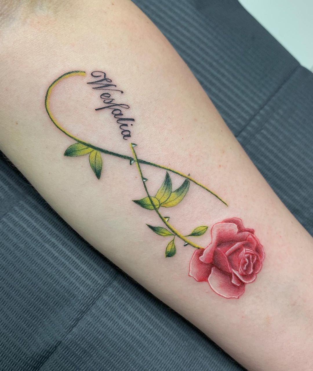 Infinity Rose Tattoo with Personalised Script