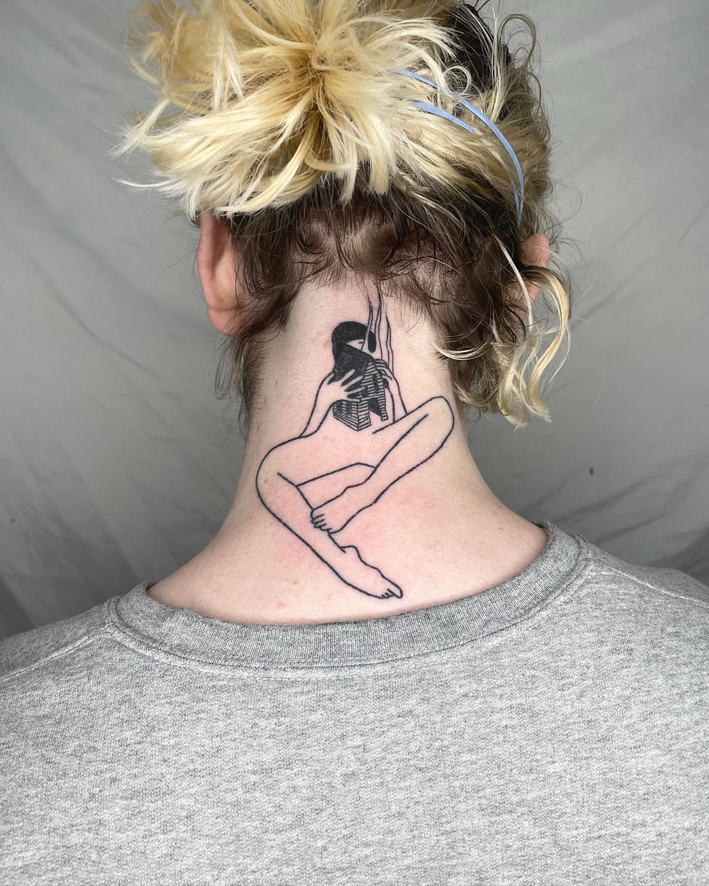 Line Work Neck Tattoo