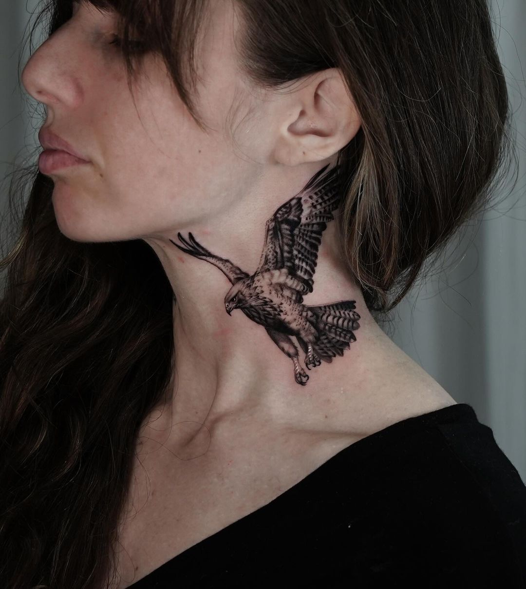 Majestic Flight of an Eagle on Neck Tattoo