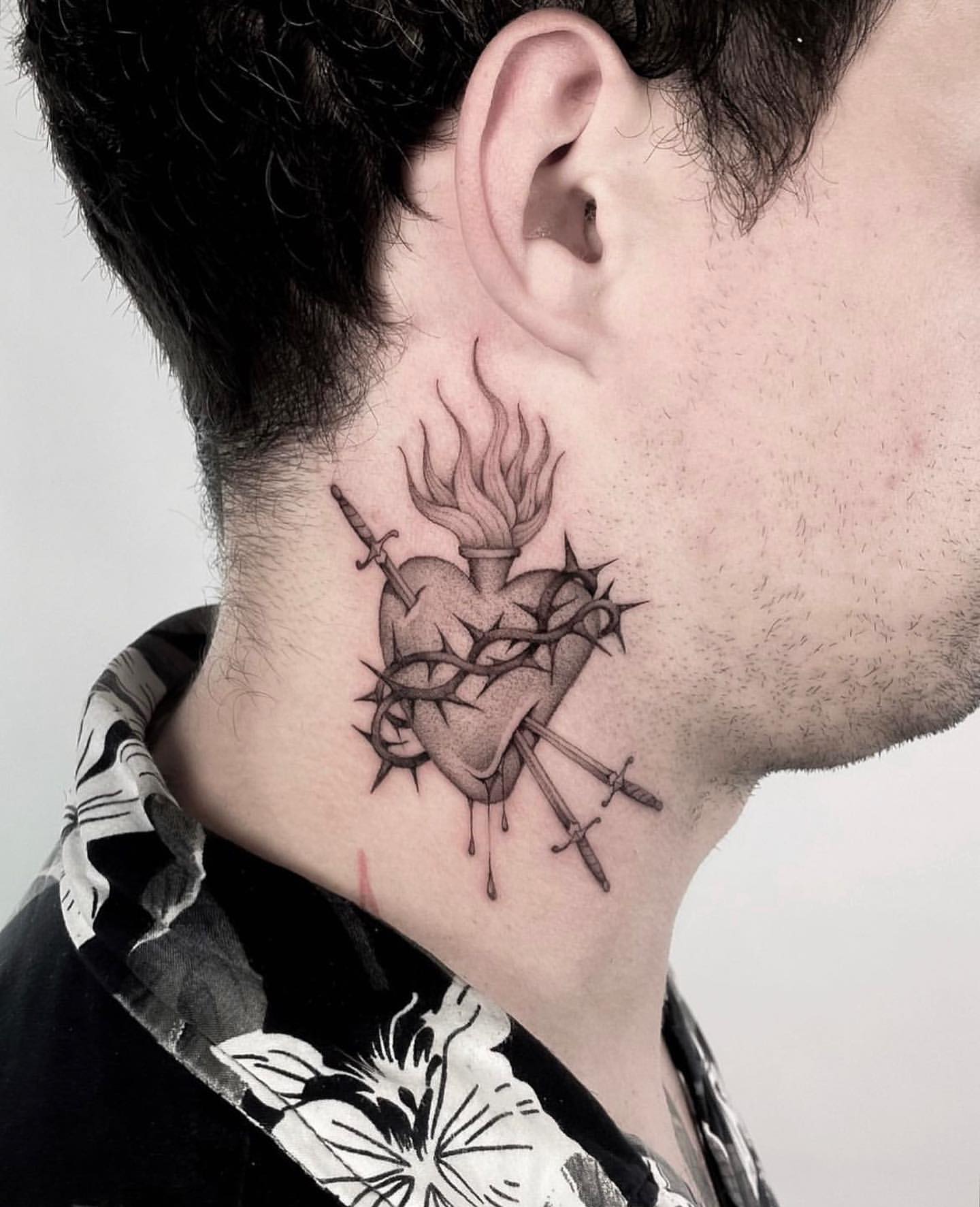 Men's Broken Heart Neck Tattoo