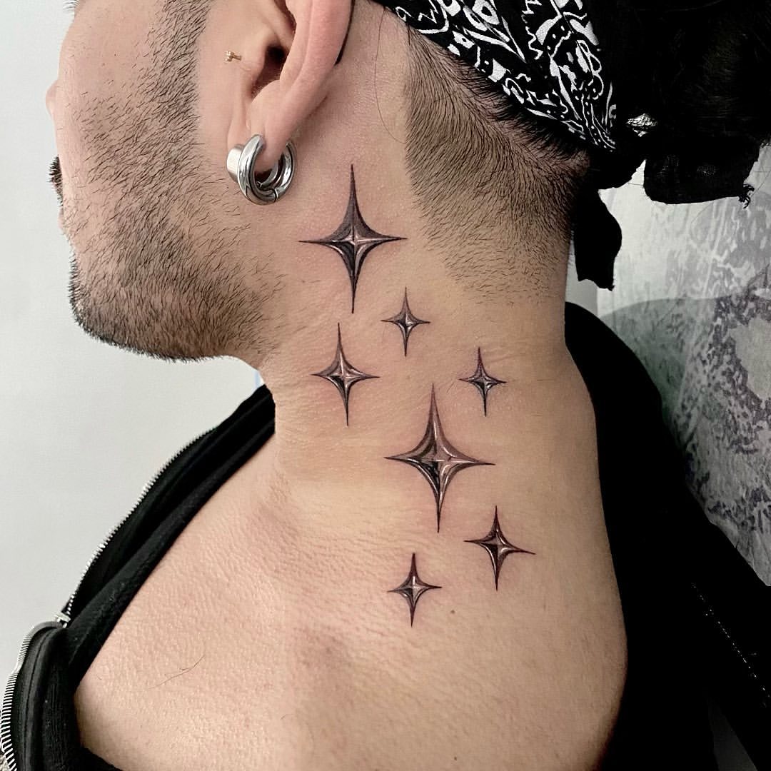 Men's Sleek Star Cluster Neck Tattoo