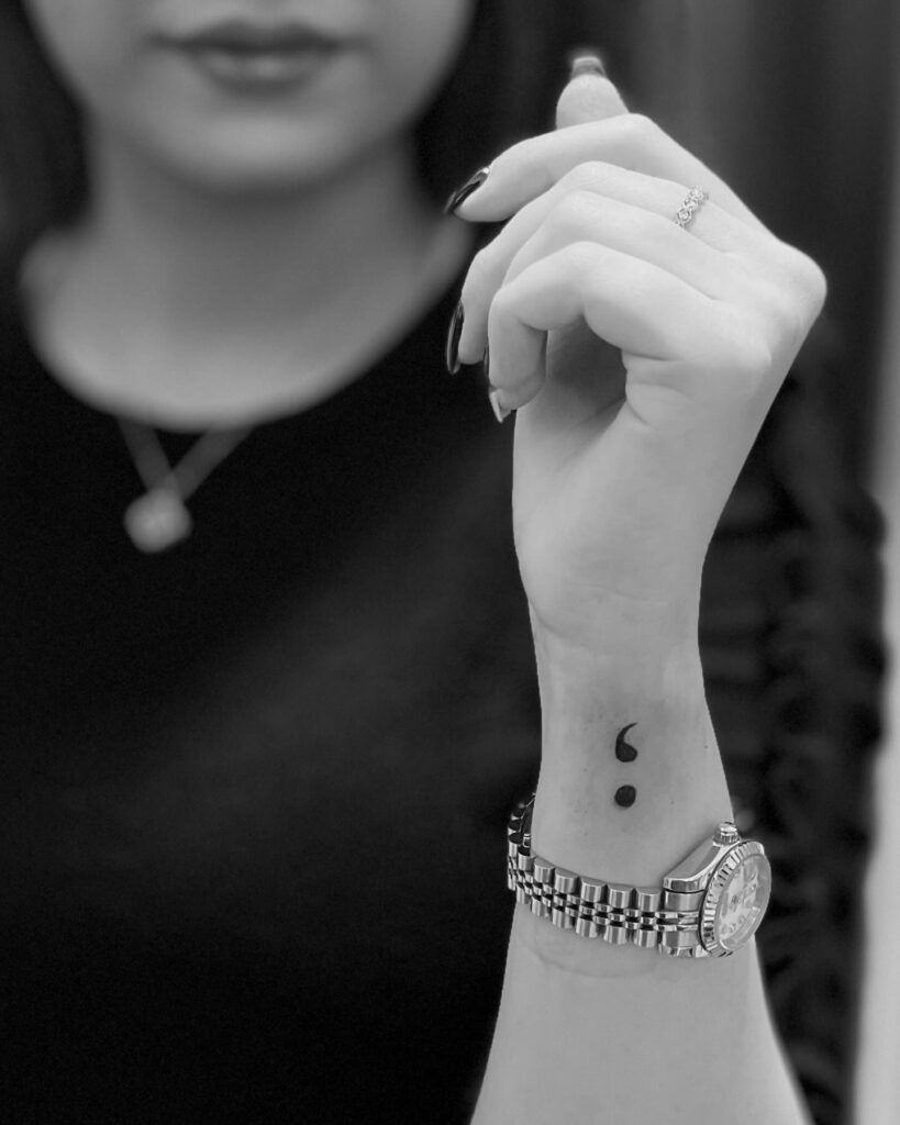 Minimalist Wrist Semicolon Tattoo