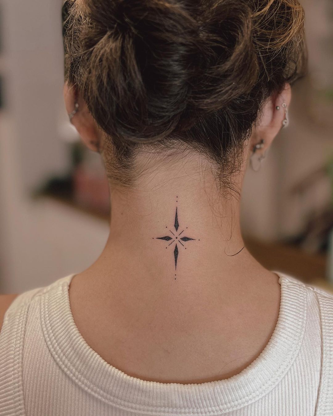 Navigational Compass Neck Tattoo