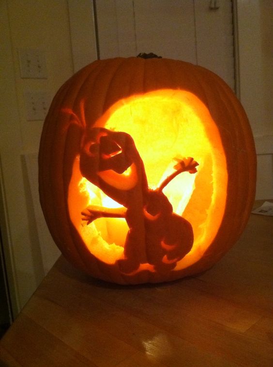 Olaf carved pumpkin.