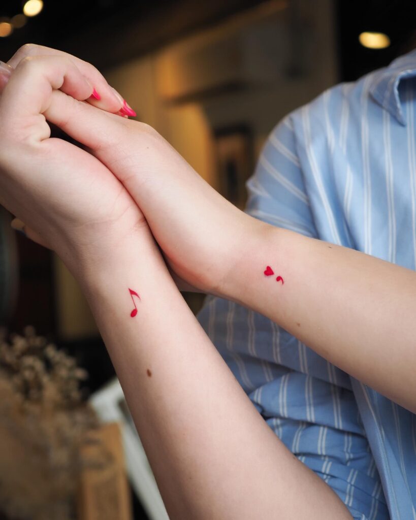 Red Semicolon Heart Wrist Tattoo