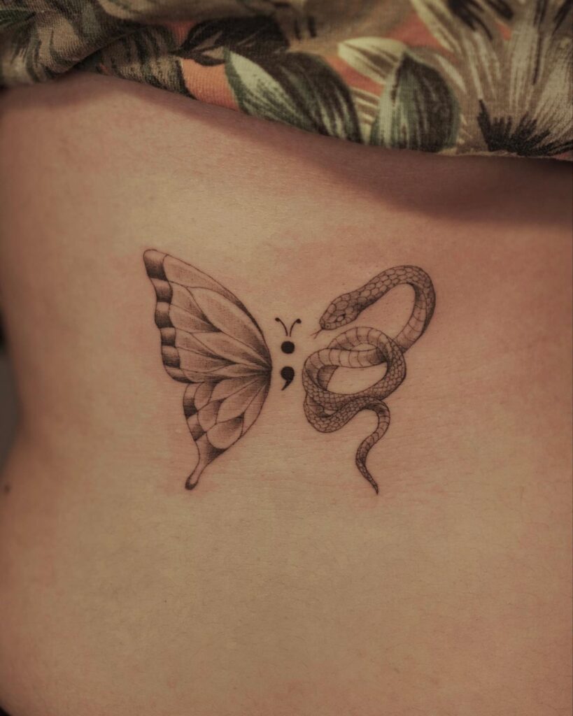 Semicolon with Snake Stomach Tattoo