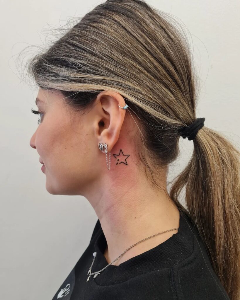 Star with Semicolon Ear Tattoo