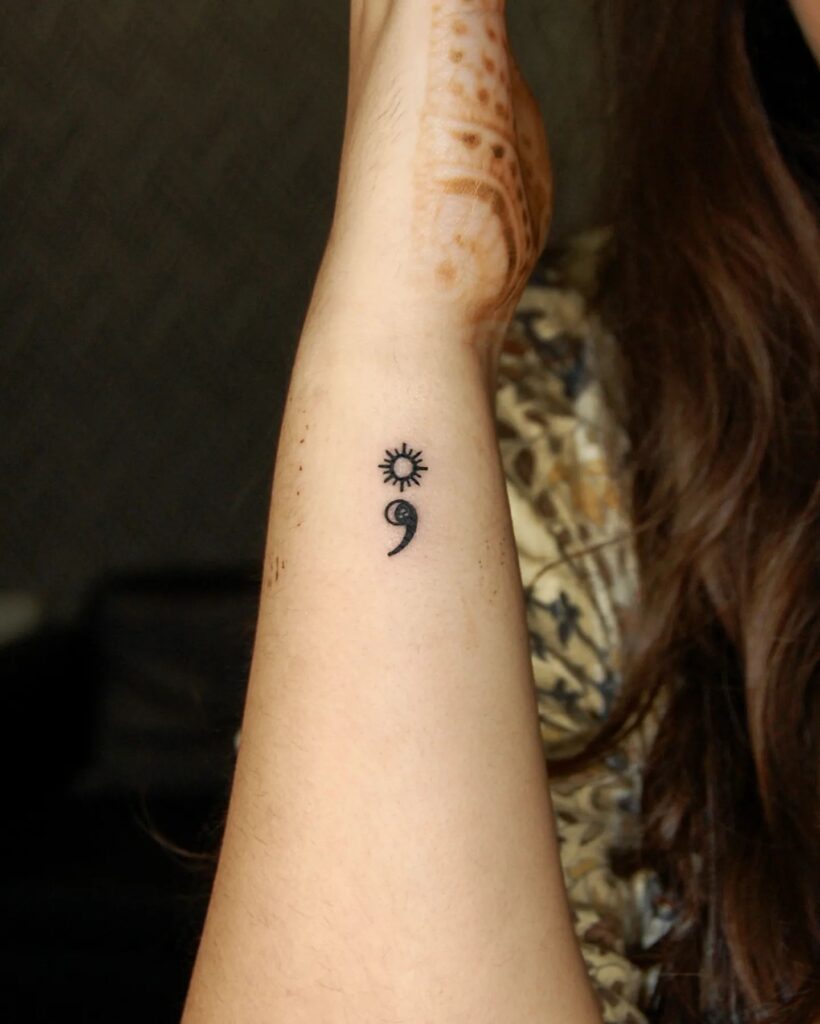 Sun and Moon Semicolon Tattoo