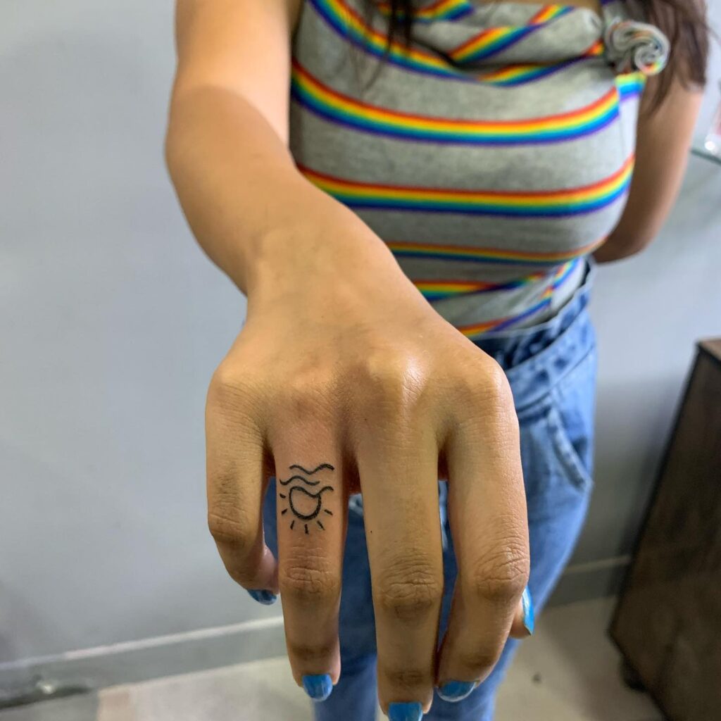 Sun and Wave Finger Ring Tattoo