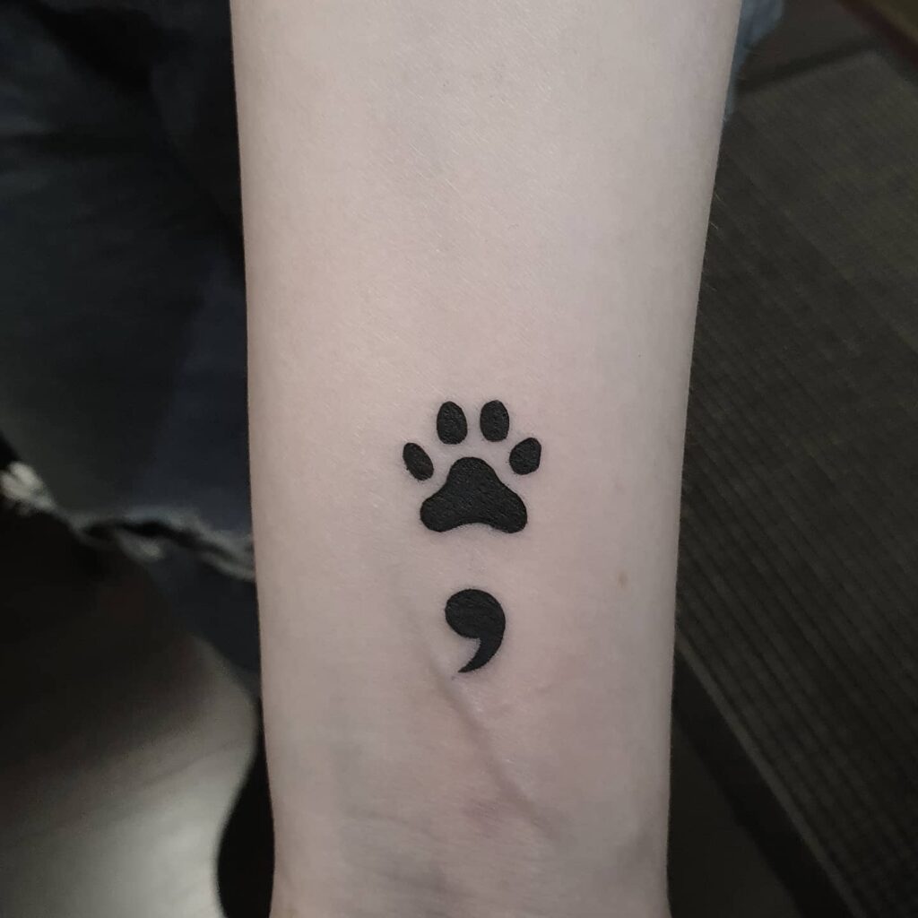 Wrist Paw Print Semicolon Tattoo