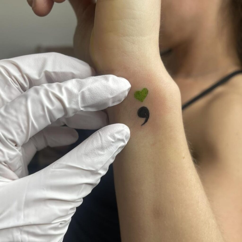 Wrist Semicolon Heart Tattoo